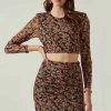 Louisa Floral Long Sleeve Open Back Crop Top -Chic Outfit Shop ACT17568 BLACKORANGEMULTI 4