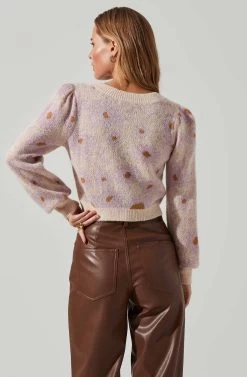 Tricia Floral Knit Cropped Sweater 10 Tricia Floral Knit Cropped Sweater -Chic Outfit Shop ACT17581 LILACFLORAL 3