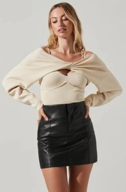 Martha Ribbed Knit Cami And Shrug Sweater Set 10 Martha Ribbed Knit Cami And Shrug Sweater Set -Chic Outfit Shop ACT17605 CREAM 3