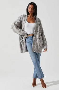 Charli Cable Knit Oversized Cardigan Sweater 17 Charli Cable Knit Oversized Cardigan Sweater -Chic Outfit Shop ACT17626 GRAY 2