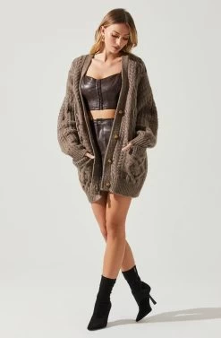 Charli Cable Knit Oversized Cardigan Sweater 23 Charli Cable Knit Oversized Cardigan Sweater -Chic Outfit Shop ACT17626 MOCHA 2