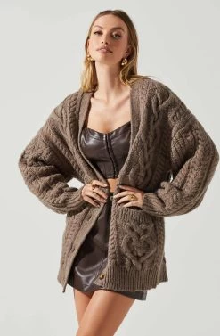 Charli Cable Knit Oversized Cardigan Sweater 22 Charli Cable Knit Oversized Cardigan Sweater -Chic Outfit Shop ACT17626 MOCHA 4