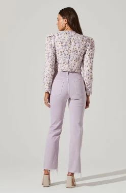 Brea Floral Quilted Cropped Puff Sleeve Jacket -Chic Outfit Shop ACT17697 LILACCORALMULTI 1 6