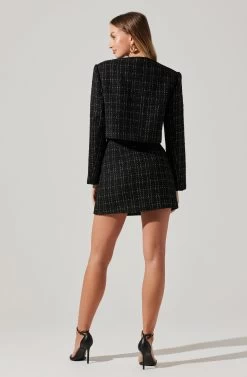 Covina Tweed Cropped Jacket -Chic Outfit Shop ACT17710T BLACKPLAID 1577 70