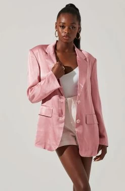 Kimia Satin Oversized Blazer 28 Kimia Satin Oversized Blazer -Chic Outfit Shop ACT17722 PINK 3