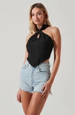 Kerensa Asymmetrical Halter Top 16 Kerensa Asymmetrical Halter Top -Chic Outfit Shop ACT17768 BLACK 3