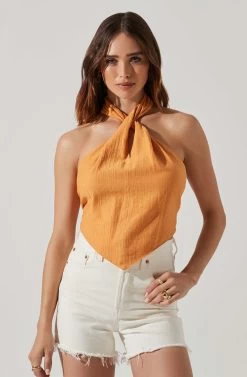 Kerensa Asymmetrical Halter Top 21 Kerensa Asymmetrical Halter Top -Chic Outfit Shop ACT17768 ORANGE 3