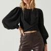 Wrenley Twist Front Puff Sleeve Top -Chic Outfit Shop ACT17827 BLACK 3
