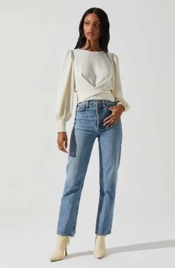 Wrenley Twist Front Puff Sleeve Top 29 Wrenley Twist Front Puff Sleeve Top -Chic Outfit Shop ACT17827 CREAM 2