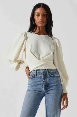 Wrenley Twist Front Puff Sleeve Top 26 Wrenley Twist Front Puff Sleeve Top -Chic Outfit Shop ACT17827 CREAM 3