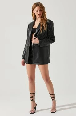Ezra Faux Leather Oversized Blazer -Chic Outfit Shop ACT17828 BLACK 1