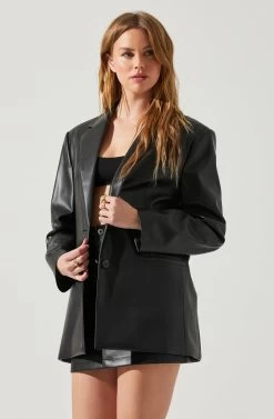 Ezra Faux Leather Oversized Blazer -Chic Outfit Shop ACT17828 BLACK 2