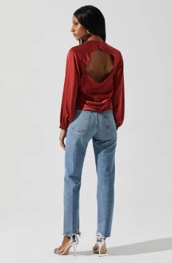 Veronica Satin Cutout Top -Chic Outfit Shop ACT17833S RUST 6