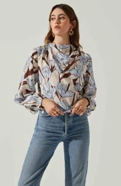 Veronica Floral Cutout Top -Chic Outfit Shop ACT17833 BLUEFLORAL 4
