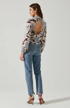 Veronica Floral Cutout Top -Chic Outfit Shop ACT17833 BLUEFLORAL 6