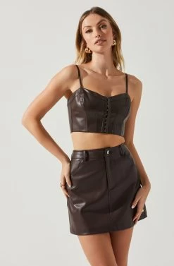 Ezra Faux Leather Corset Crop Top 10 Ezra Faux Leather Corset Crop Top -Chic Outfit Shop ACT17835 DARKBROWN 4