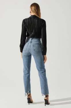 Laurel Satin Pleated Long Sleeve Top -Chic Outfit Shop ACT17840P BLACK 6