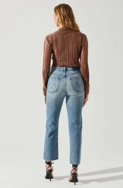 Laurel Satin Pleated Long Sleeve Top -Chic Outfit Shop ACT17840P BROWN 5