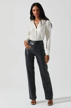 Laurel Satin Pleated Long Sleeve Top -Chic Outfit Shop ACT17840P CREAM 3