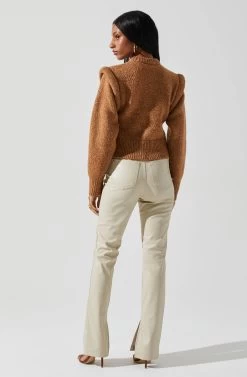 Luciana Shoulder Detail Sweater -Chic Outfit Shop ACT17841 CAMEL 6