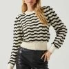 Jaylani Chevron Stripe Pointelle Sweater -Chic Outfit Shop ACT17850 CREAMBLACK 4