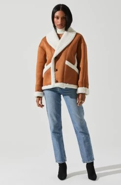 Pippa Faux Shearling Jacket -Chic Outfit Shop ACT17851 CAMEL 1
