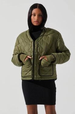 Bellamie Quilted Jacket -Chic Outfit Shop ACT17854 OLIVE 3