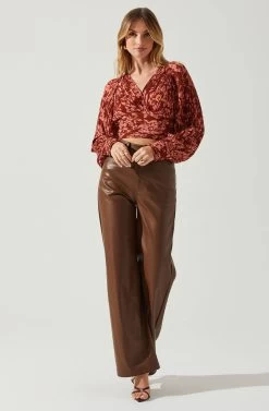 Pernilla Pleated Floral Puff Sleeve Top -Chic Outfit Shop ACT17858C RUSTFLORAL 1