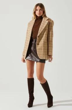 Lottie Plaid Belted Blazer 10 Lottie Plaid Belted Blazer -Chic Outfit Shop ACT17861 TAUPEPLAID 1
