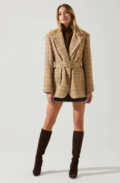 Lottie Plaid Belted Blazer 11 Lottie Plaid Belted Blazer -Chic Outfit Shop ACT17861 TAUPEPLAID 2