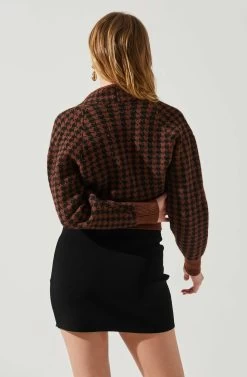 Ruby Houndstooth Cardigan -Chic Outfit Shop ACT17863 DARKBROWNBLACK 6