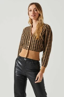 Ruby Houndstooth Cardigan -Chic Outfit Shop ACT17863 TAUPEBLACK 3