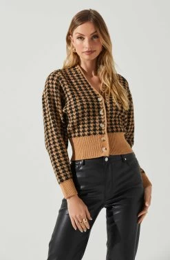 Ruby Houndstooth Cardigan -Chic Outfit Shop ACT17863 TAUPEBLACK 4