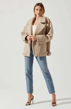 Layne Oversized Moto Jacket 11 Layne Oversized Moto Jacket -Chic Outfit Shop ACT17865 TAUPE 1