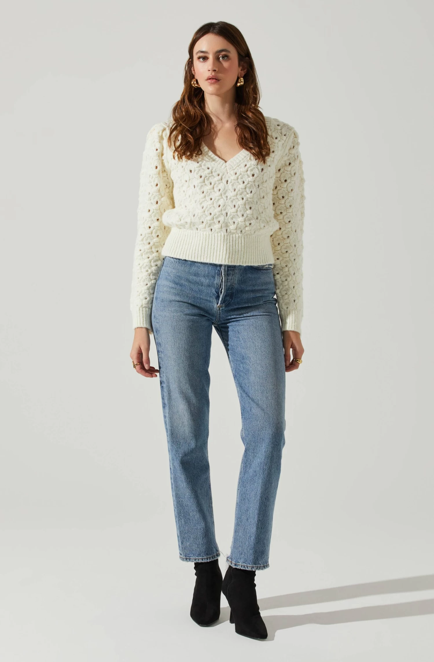 Bianca V Neck Pointelle Sweater 4 Bianca V Neck Pointelle Sweater - Image 2