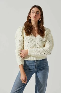 Bianca V Neck Pointelle Sweater 10 Bianca V Neck Pointelle Sweater -Chic Outfit Shop ACT17869 CREAM 4
