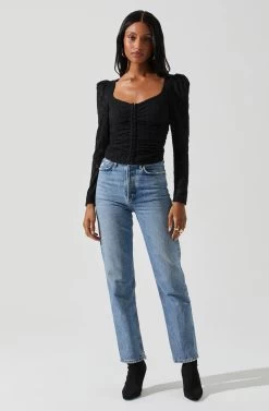 Leia Long Puff Sleeve Lace Top 17 Leia Long Puff Sleeve Lace Top -Chic Outfit Shop ACT17879 BLACK 2