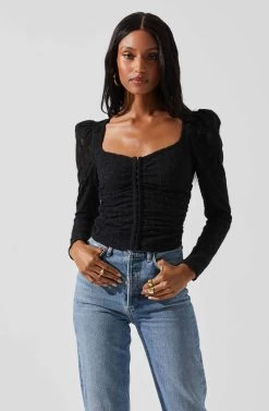 Leia Long Puff Sleeve Lace Top 16 Leia Long Puff Sleeve Lace Top -Chic Outfit Shop ACT17879 BLACK 4