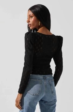 Leia Long Puff Sleeve Lace Top 19 Leia Long Puff Sleeve Lace Top -Chic Outfit Shop ACT17879 BLACK 6