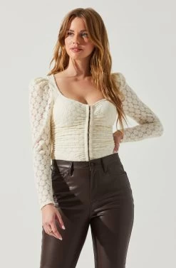 Leia Long Puff Sleeve Lace Top 22 Leia Long Puff Sleeve Lace Top -Chic Outfit Shop ACT17879 CREAM 4