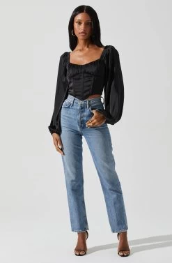 Penny Ruched Bust Long Sleeve Top 23 Penny Ruched Bust Long Sleeve Top -Chic Outfit Shop ACT17882S BLACK 1