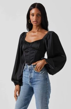 Penny Ruched Bust Long Sleeve Top 22 Penny Ruched Bust Long Sleeve Top -Chic Outfit Shop ACT17882S BLACK 3