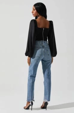 Penny Ruched Bust Long Sleeve Top 24 Penny Ruched Bust Long Sleeve Top -Chic Outfit Shop ACT17882S BLACK 5