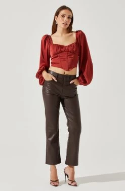 Penny Ruched Bust Long Sleeve Top 29 Penny Ruched Bust Long Sleeve Top -Chic Outfit Shop ACT17882S RUST 1