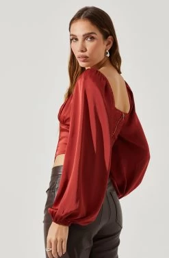 Penny Ruched Bust Long Sleeve Top 31 Penny Ruched Bust Long Sleeve Top -Chic Outfit Shop ACT17882S RUST 6