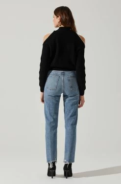 Tori Pearl Embellished Cold Shoulder Sweater -Chic Outfit Shop ACT17885 BLACK 6