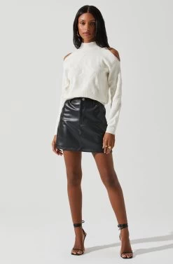 Tori Pearl Embellished Cold Shoulder Sweater -Chic Outfit Shop ACT17885 CREAM 1