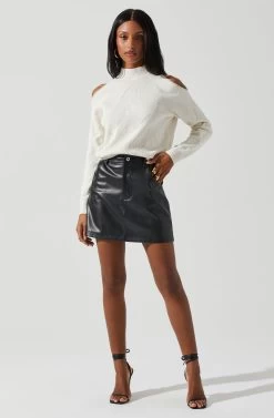 Tori Pearl Embellished Cold Shoulder Sweater -Chic Outfit Shop ACT17885 CREAM 2