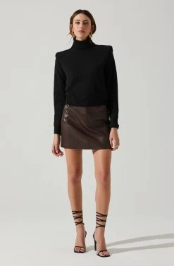 Daleyza Padded Shoulder Turtleneck Sweater -Chic Outfit Shop ACT17899 BLACK 1