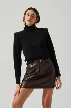 Daleyza Padded Shoulder Turtleneck Sweater -Chic Outfit Shop ACT17899 BLACK 3